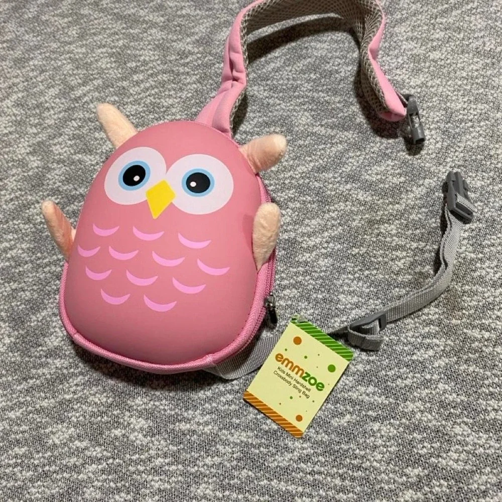 Pink owl Emmzoe crossbody sling bag. SKU-A879#kids‎